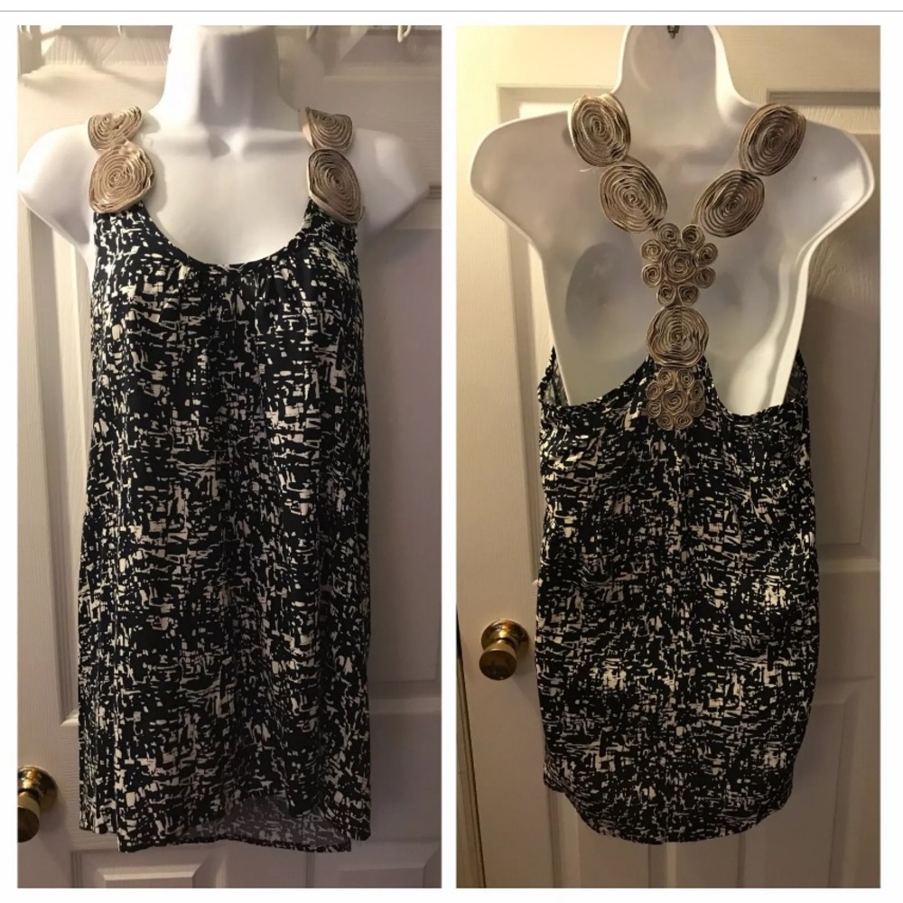 🐝 BEE STITCHED Rosette Back Blouse Top Blue White